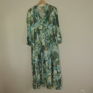 New NWT Le Ragazze Dress Linen Midi Floral Leaf Resort Italy‎